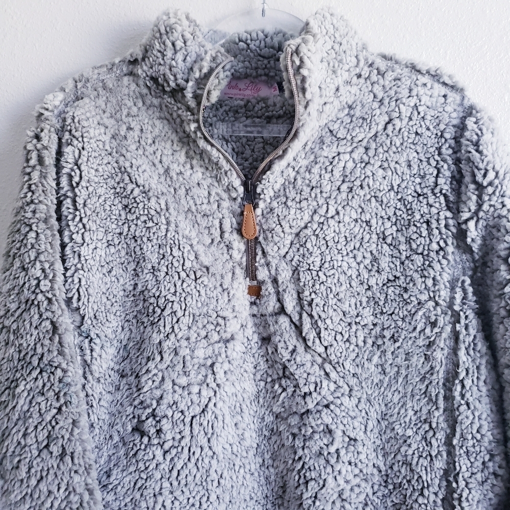 Pink lily Sherpa Quarter Zip Closure Pullover Jacket - Picture 3 of 9